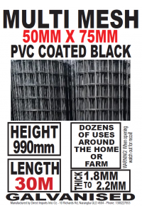 Galvanized  Galvanized Wire Mesh Fencing 990mm x 30m - PICKUP 50mm x 75mm Squares BLACK 