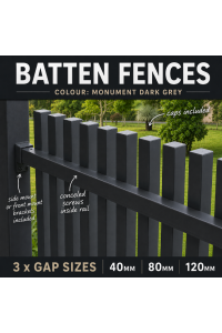 Dark Grey Monument BATTEN Fences- Custom Sizes SQM rates