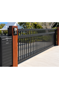 Black Hamptons 38mm Batten Top with 65mm Slats on the bottom - Custom Cut Sliding Gates