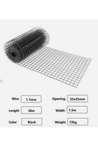 Galvanized Wire DELIVERED Mesh Fencing - 25mm x 25mm Squares 30m Rolls Black