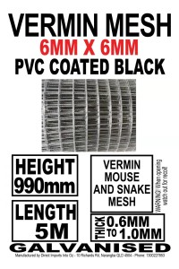 5m Roll 6x6mm 990h Vermin Mesh DELIVERED Galvanized Wire Mesh Snake Mouse Prevention 