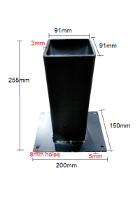 Post base Holder for concrete anchoring fits inside 100mm posts Bases Black and White
