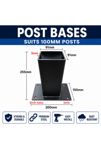 100mm Post bases - Delivered - Fits inside 100mm posts - Black or White Base