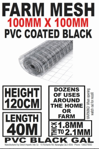 Farm Mesh – High END Black & PVC Coated - 40x1.2m 100x100mm Holes - DELIVERED